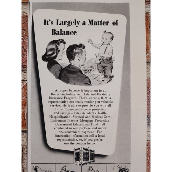 1950 Parents Watching Baby Walk "It's Largely A Matter of Balance - Vtg Print Ad - Picture 1 of 7
